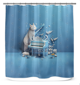 Cascading Waterfall Serenity Shower Curtain in a modern bathroom.